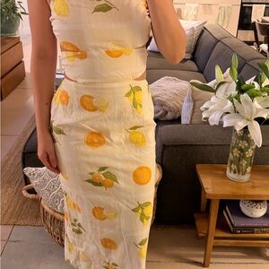 Sabo Skirt Lemon Print Midi Dress - Yellow/White